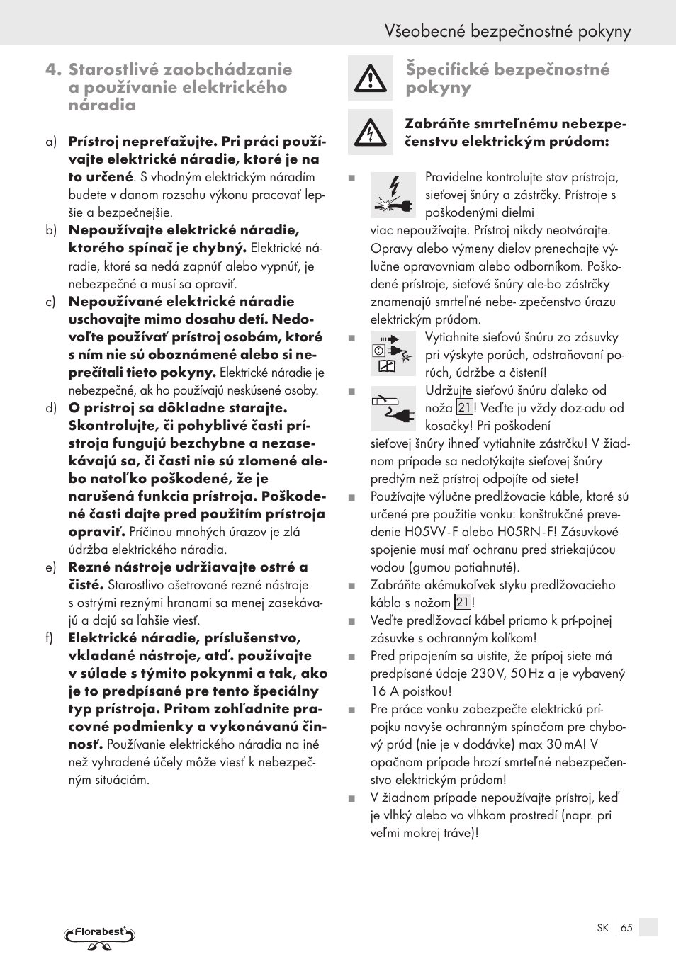 Všeobecné bezpečnostné pokyny, Špecifické bezpečnostné pokyny | Kompernass FSM R1 User Manual | Page 63 / 90