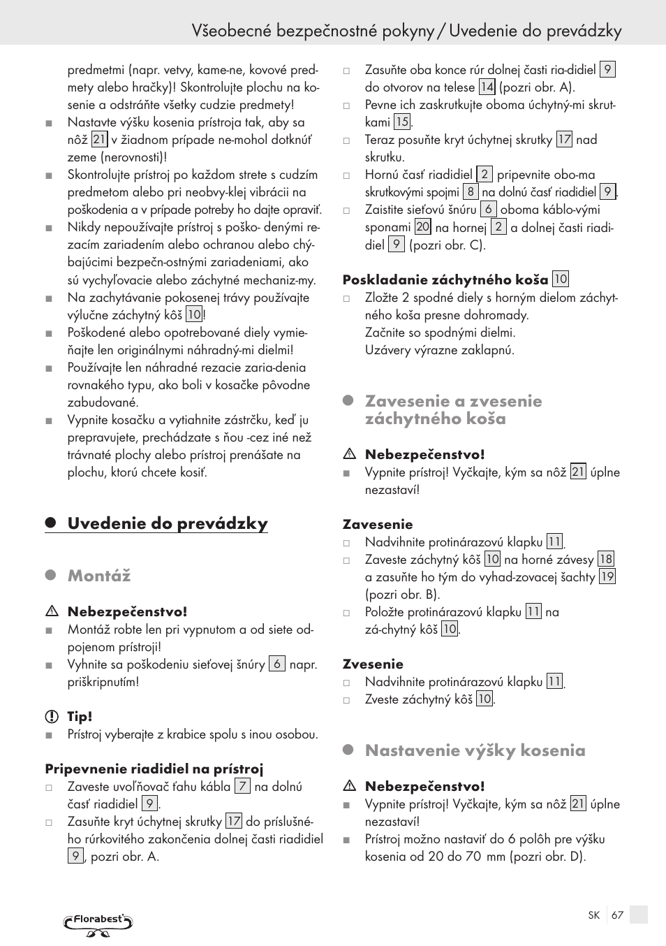 Uvedenie do prevádzky, Montáž, Zavesenie a zvesenie záchytného koša | Nastavenie výšky kosenia | Kompernass FSM R1 User Manual | Page 65 / 90