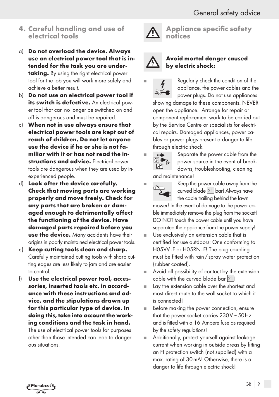 General safety advice, Careful handling and use of electrical tools, Appliance specific safety notices | Kompernass FSM R1 User Manual | Page 7 / 90