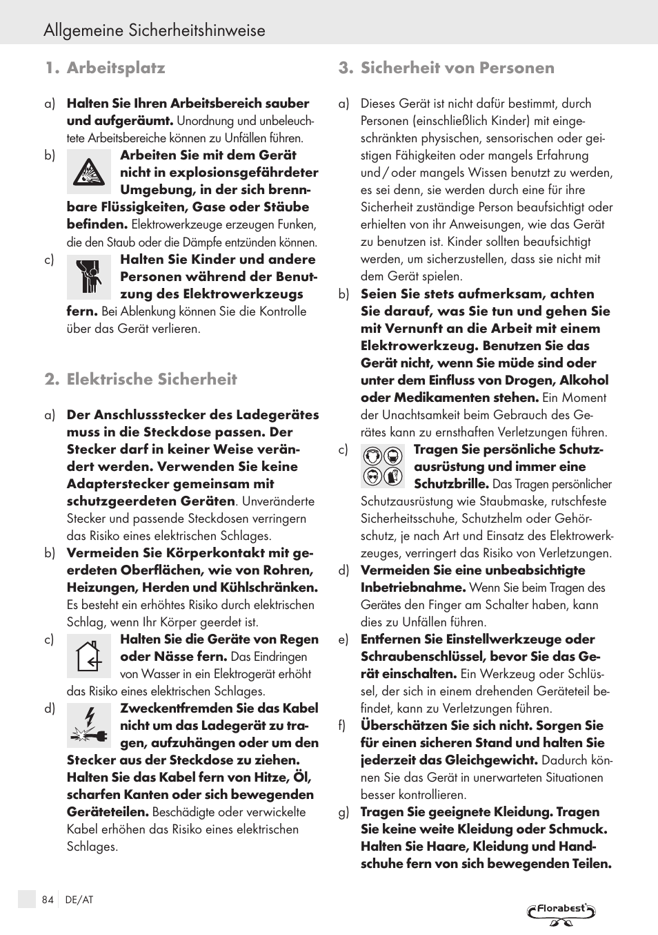 Allgemeine sicherheitshinweise, Arbeitsplatz, Elektrische sicherheit | Sicherheit von personen | Kompernass FSM R1 User Manual | Page 82 / 90