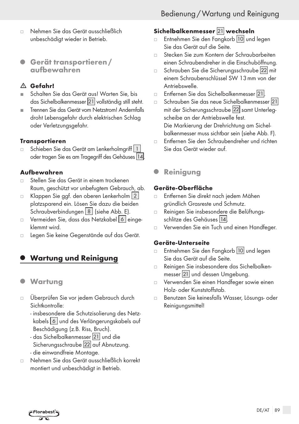 Bedienung / wartung und reinigung, Gerät transportieren / aufbewahren, Wartung und reinigung | Wartung, Reinigung | Kompernass FSM R1 User Manual | Page 87 / 90