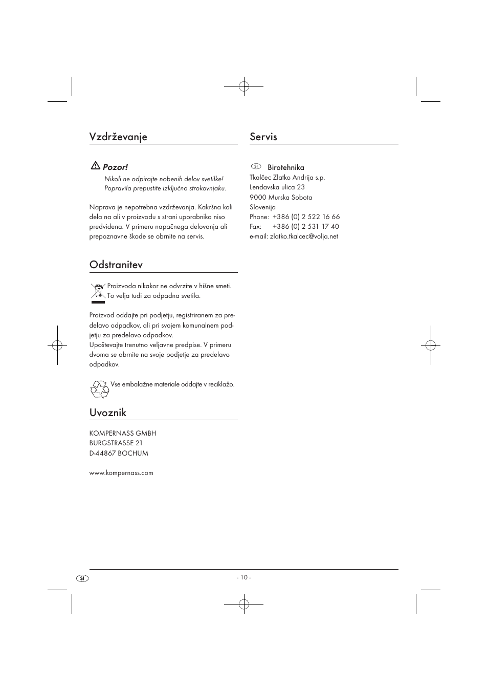 Vzdrževanje, Odstranitev, Uvoznik | Servis | Kompernass KH 4169 User Manual | Page 12 / 21
