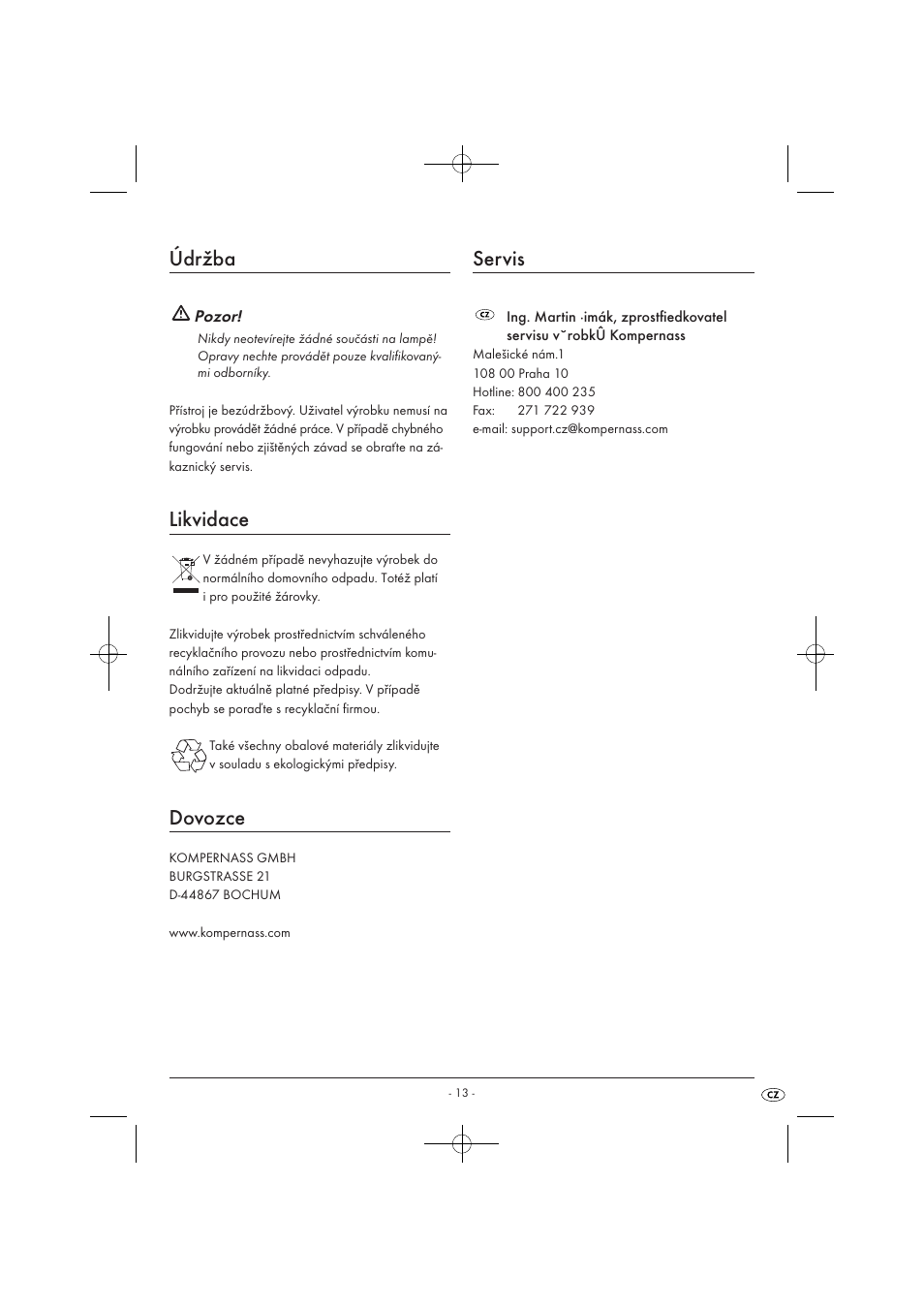 Údržba, Likvidace, Dovozce | Servis | Kompernass KH 4169 User Manual | Page 15 / 21