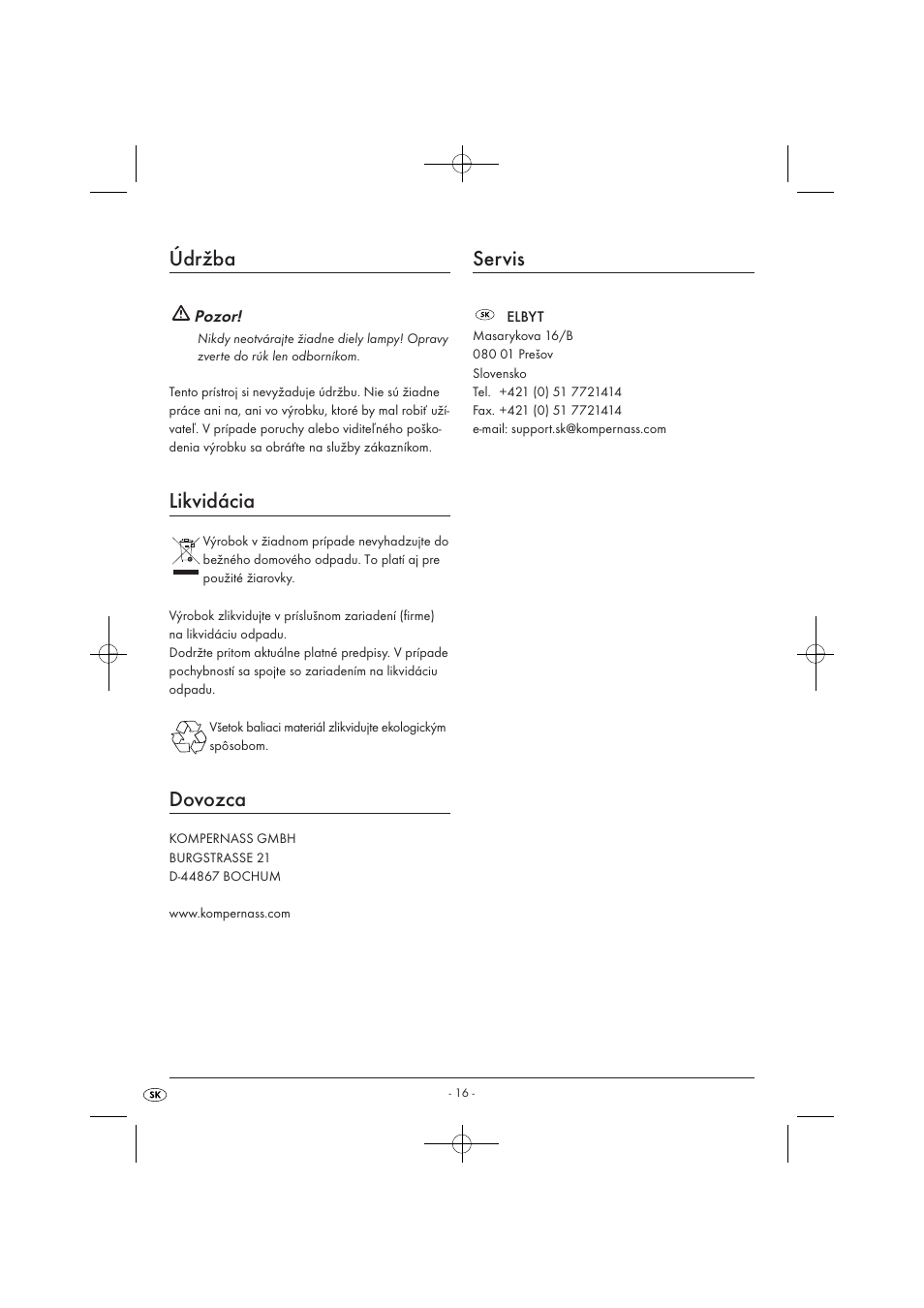 Údržba, Likvidácia, Dovozca | Servis | Kompernass KH 4169 User Manual | Page 18 / 21