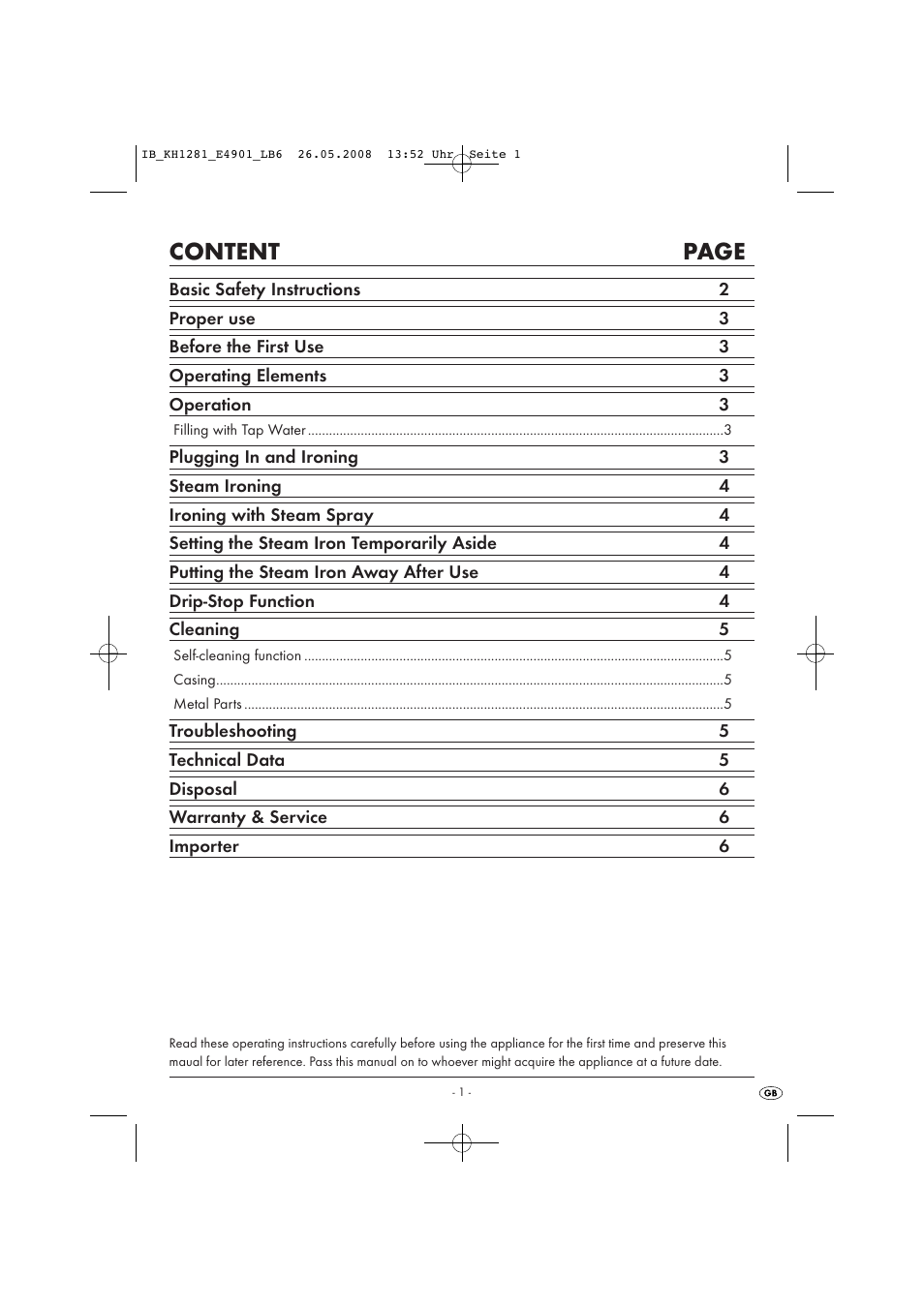 Content page | Kompernass KH 1281 User Manual | Page 3 / 9