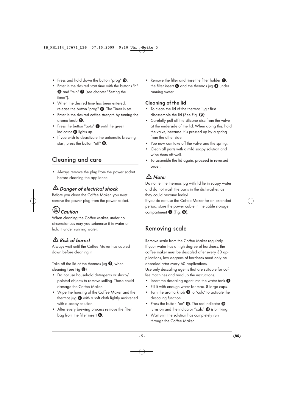 Cleaning and care, Removing scale | Kompernass KH 1114 User Manual | Page 7 / 9