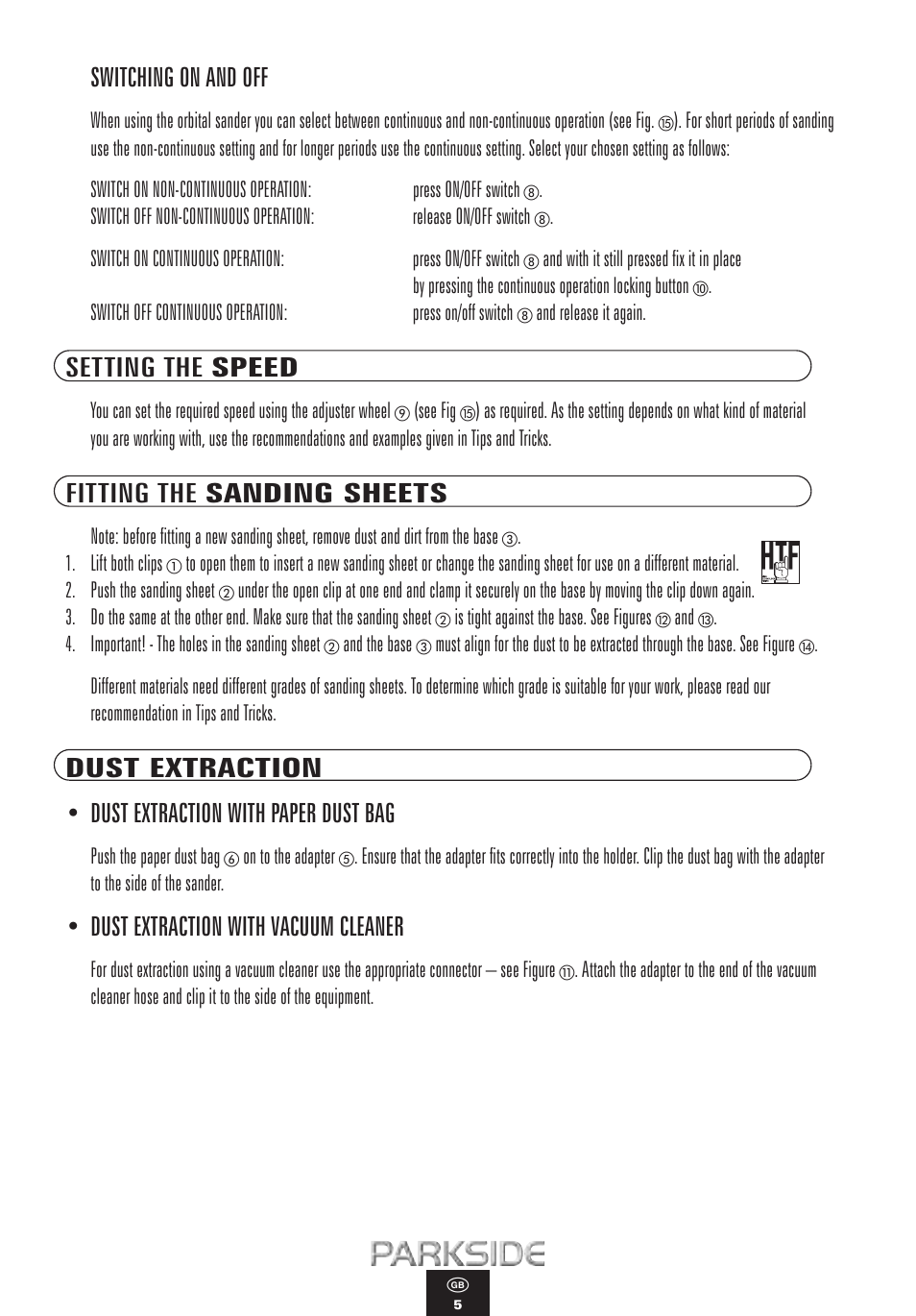 Switching on and off, Setting the speed, Fitting the sanding sheets | Dust extraction with vacuum cleaner | Kompernass PSS 260 User Manual | Page 5 / 10