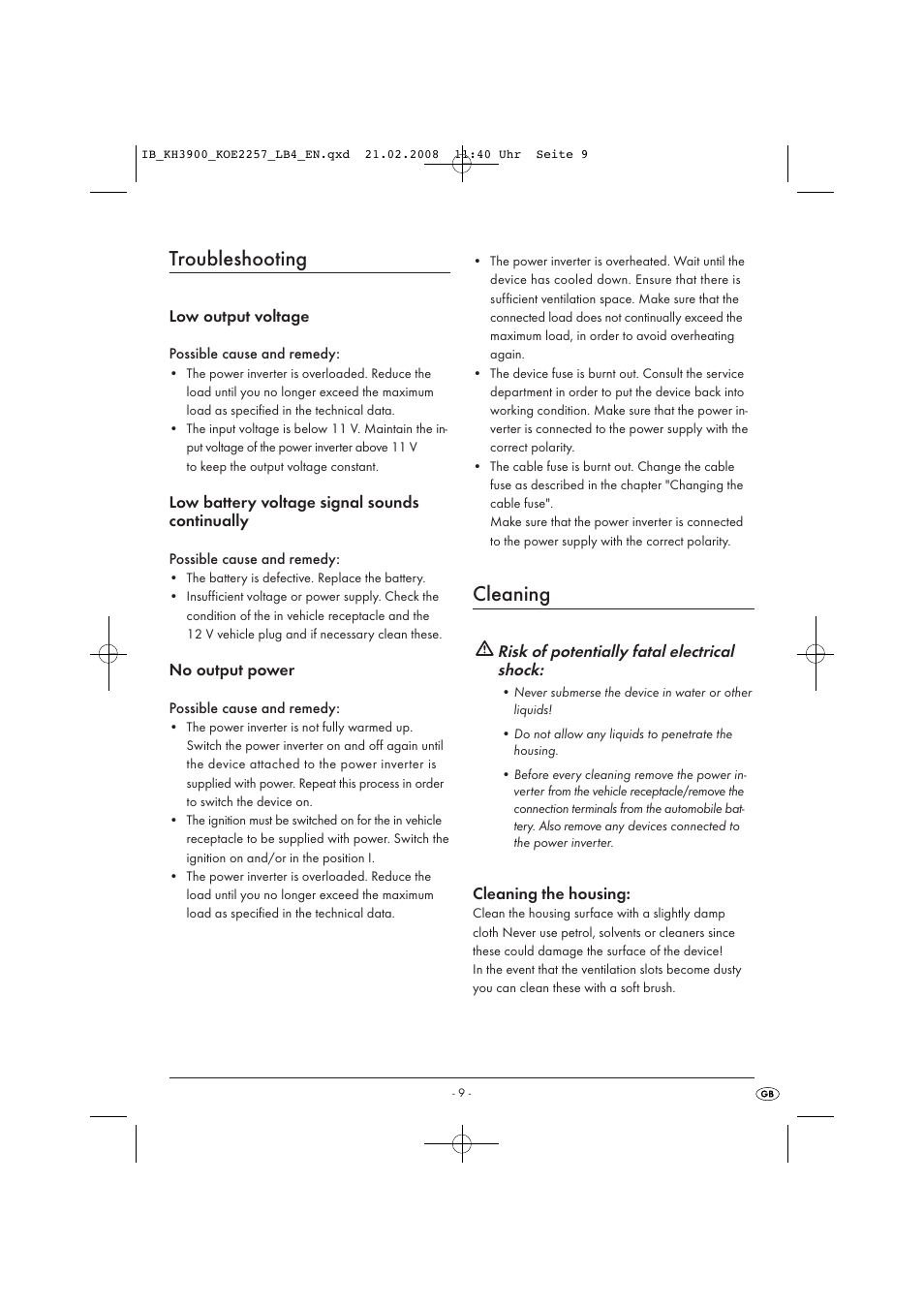 Troubleshooting, Cleaning | Kompernass KH 3900 User Manual | Page 11 / 62