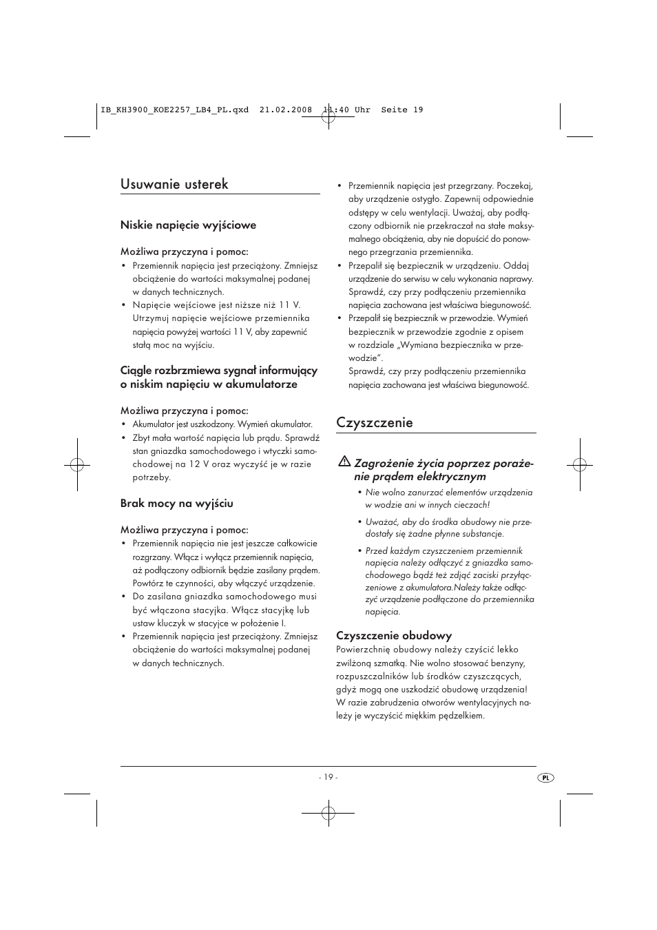 Usuwanie usterek, Czyszczenie | Kompernass KH 3900 User Manual | Page 21 / 62