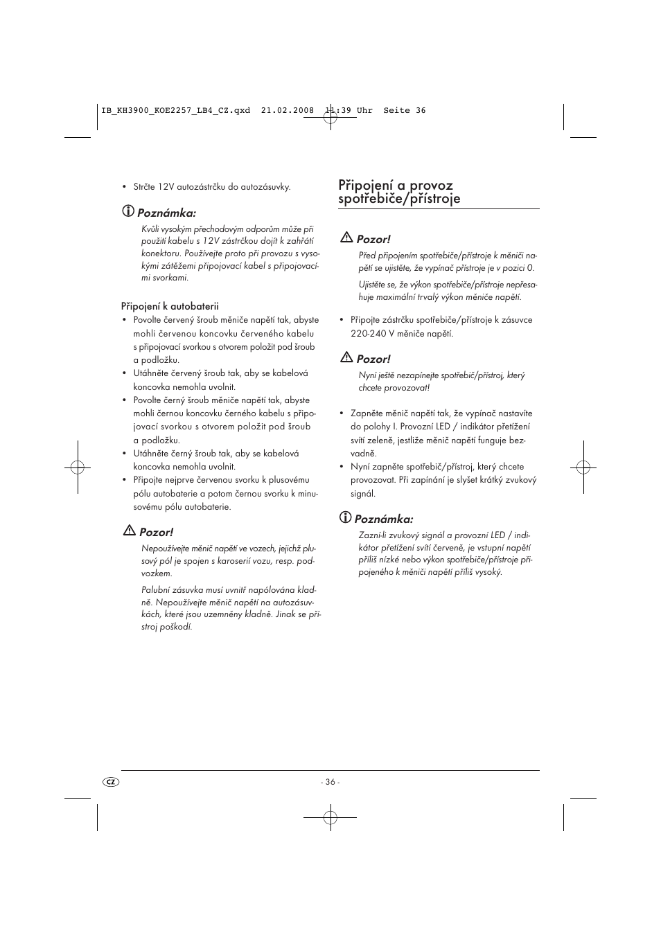 Připojení a provoz spotřebiče/přístroje | Kompernass KH 3900 User Manual | Page 38 / 62