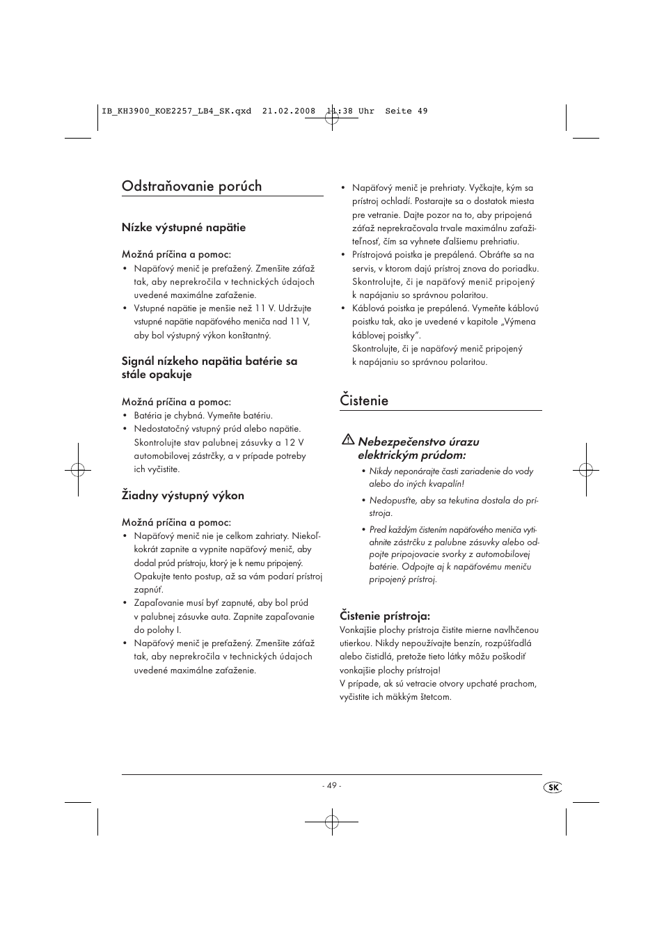 Odstraňovanie porúch, Čistenie | Kompernass KH 3900 User Manual | Page 51 / 62