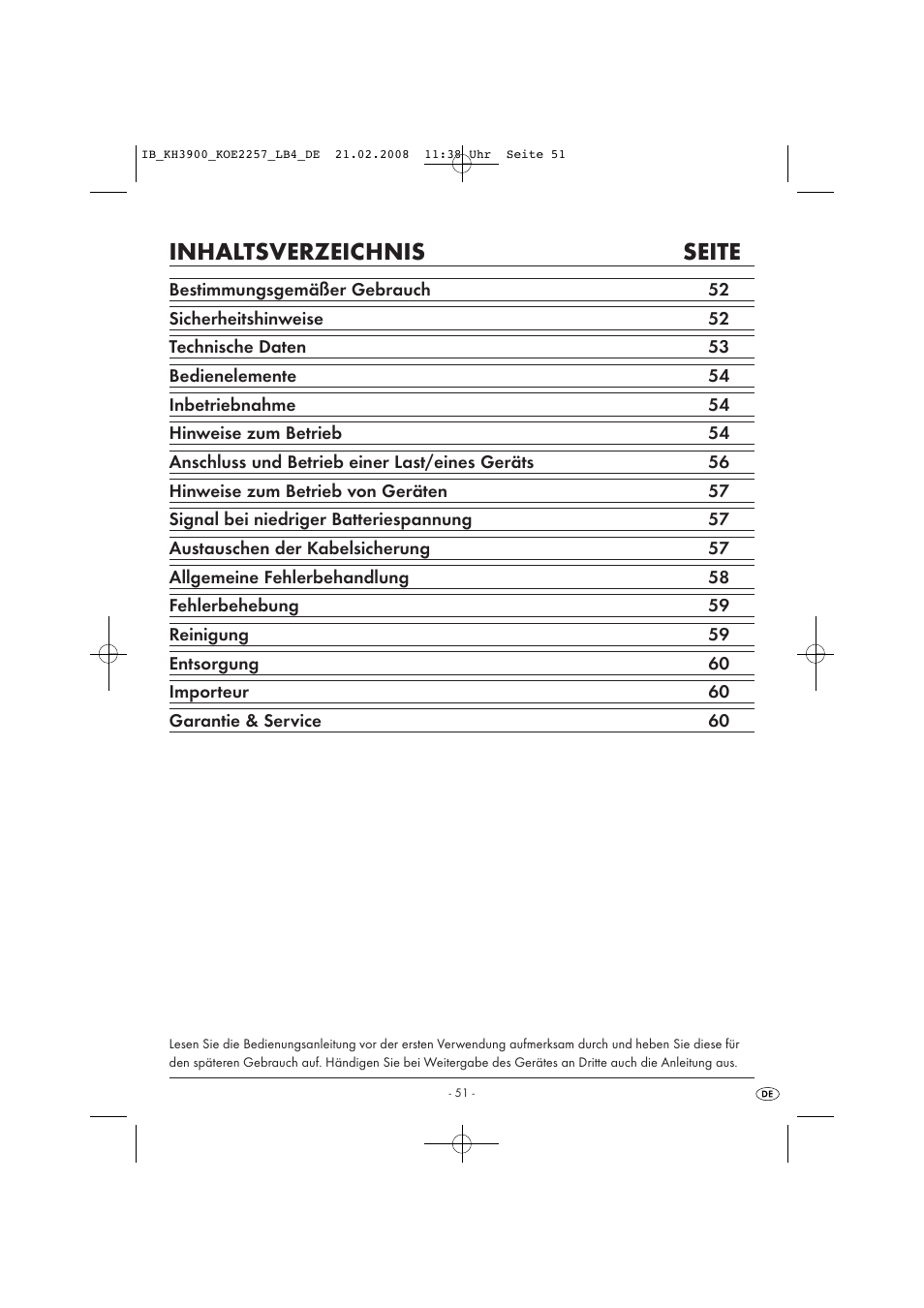 Ib_kh3900_koe2257_lb1_v1, Inhaltsverzeichnis seite | Kompernass KH 3900 User Manual | Page 53 / 62