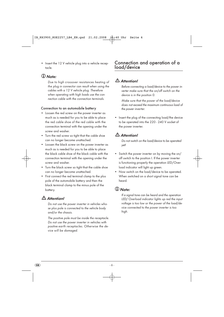 Connection and operation of a load/device | Kompernass KH 3900 User Manual | Page 8 / 62