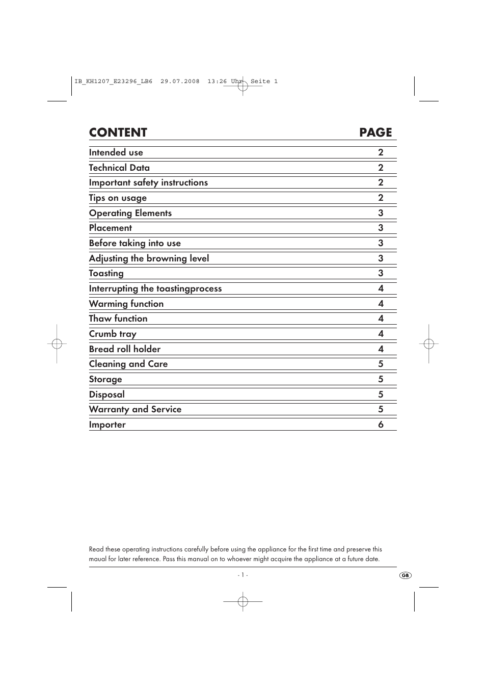 Content page | Kompernass KH 1207 User Manual | Page 3 / 8