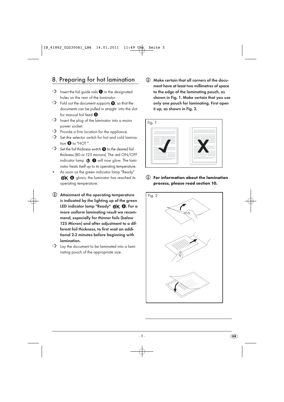 Preparing for hot lamination | Kompernass A3 LAMINATOR ULG300A1 User Manual | Page 7 / 11