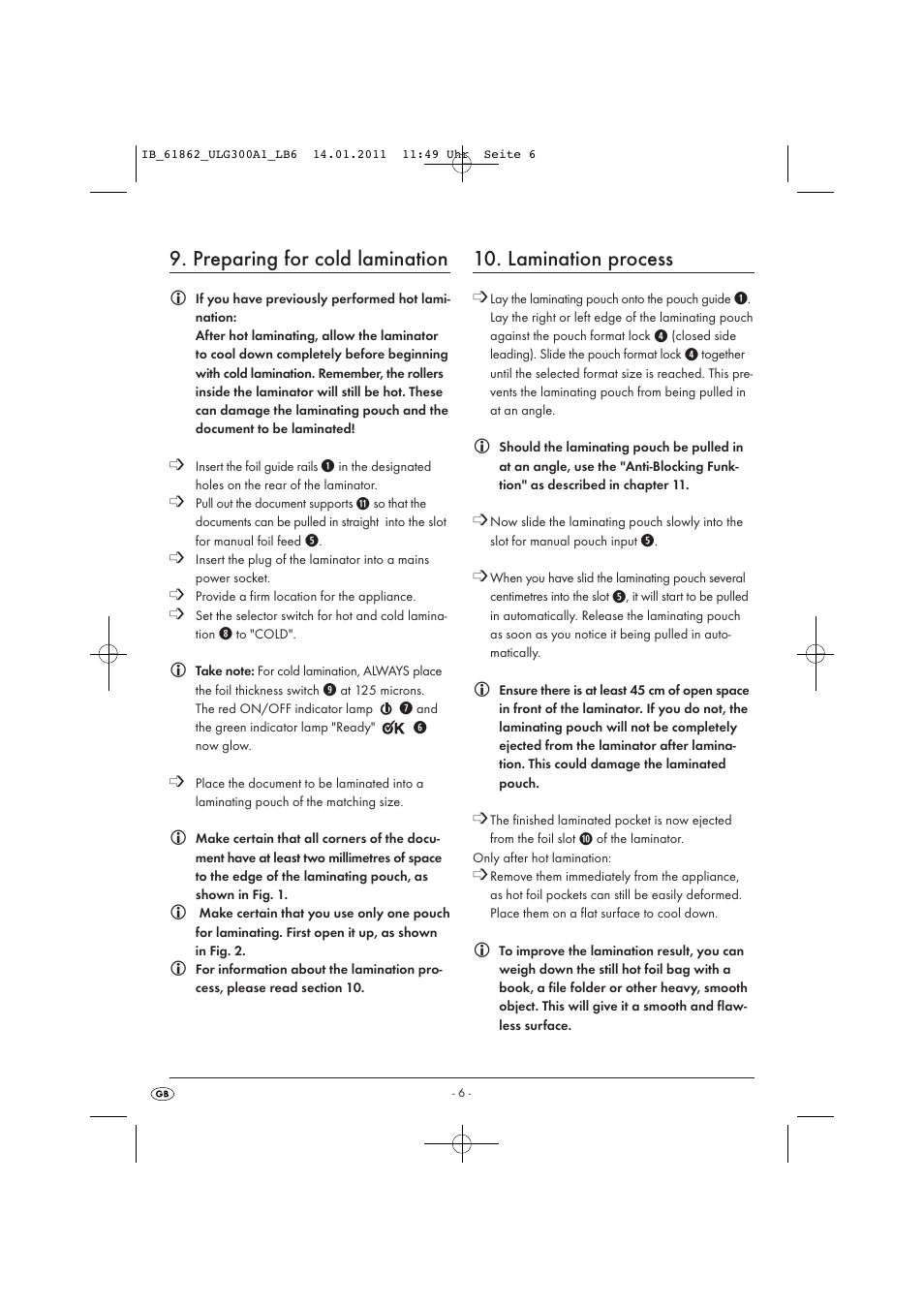 Preparing for cold lamination, Lamination process | Kompernass A3 LAMINATOR ULG300A1 User Manual | Page 8 / 11