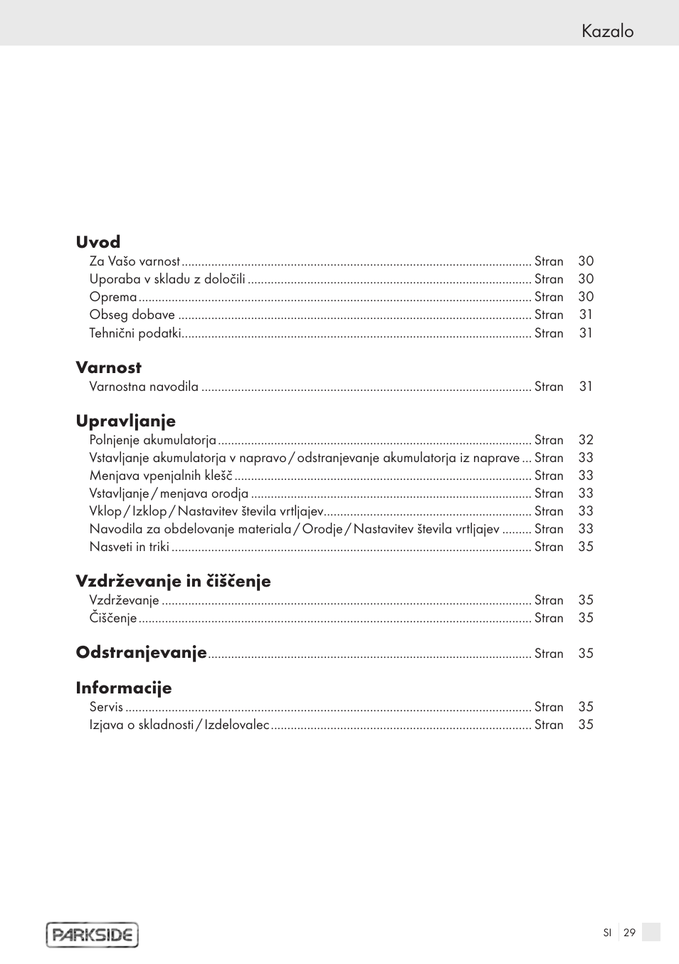Kazalo | Kompernass PFBS 9.6V User Manual | Page 27 / 66