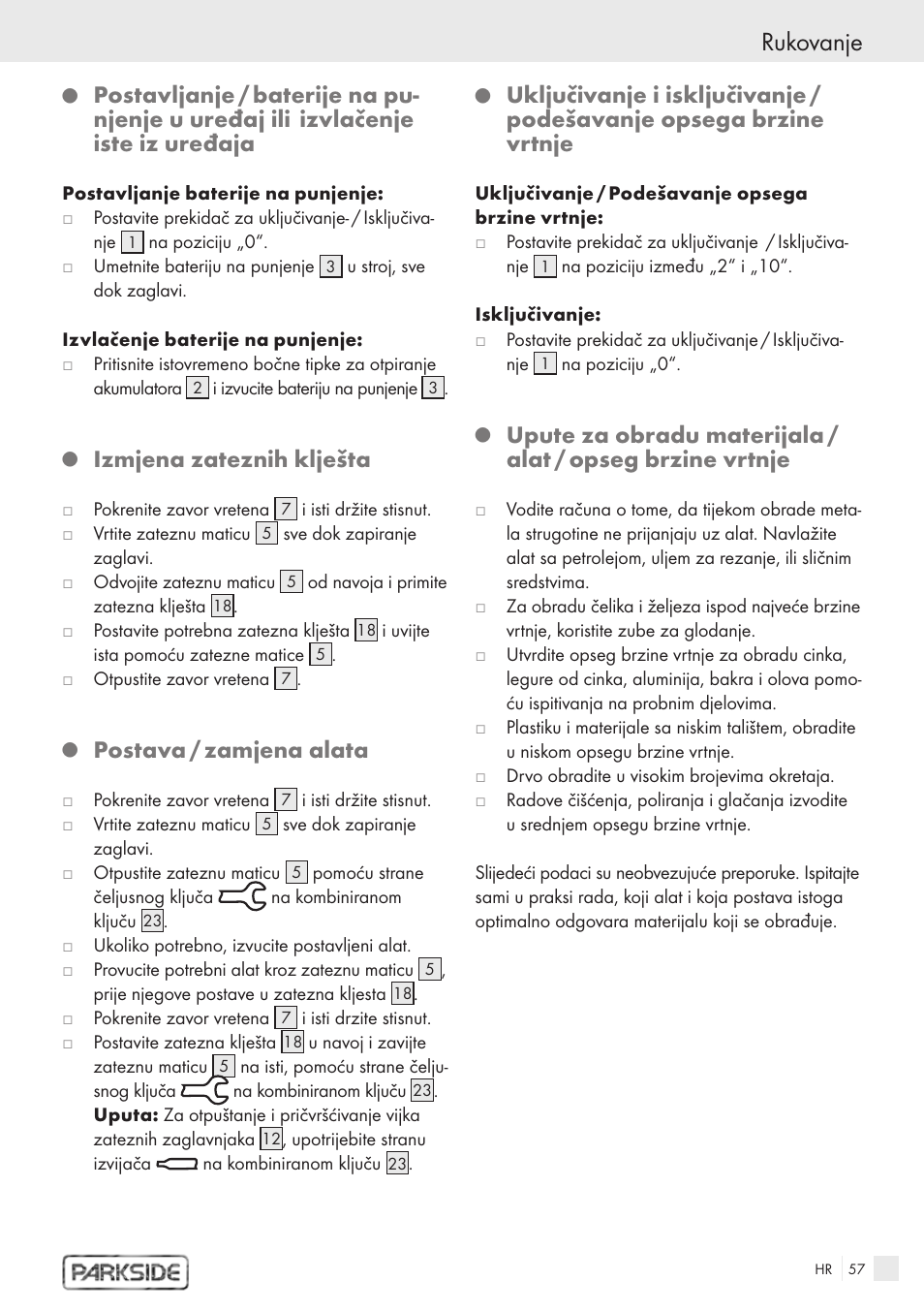 Rukovanje, Izmjena zateznih klješta, Postava / zamjena alata | Kompernass PFBS 9.6V User Manual | Page 55 / 66