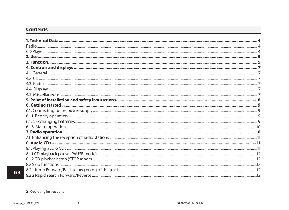 Gb contents | Kompernass eBench KH 2241 User Manual | Page 2 / 16