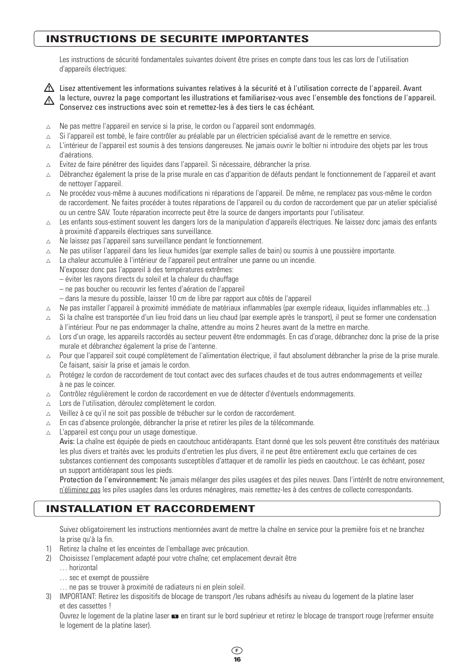 Instructions de securite importantes, Installation et raccordement | Kompernass KH 2300 User Manual | Page 16 / 70