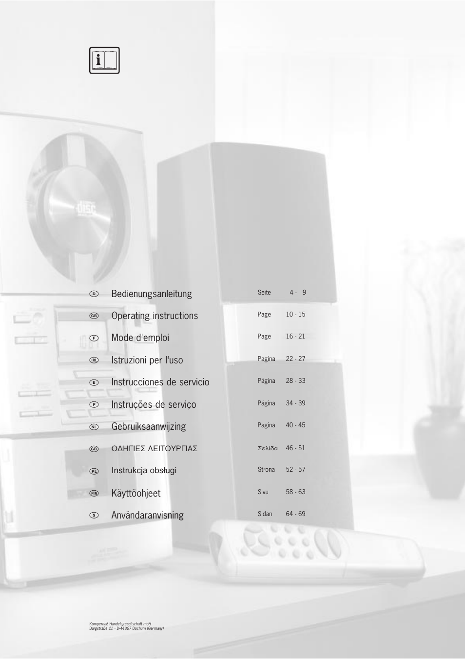 Bedienungsanleitung, Operating instructions, Mode d'emploi | Istruzioni per l‘uso, Instrucciones de servicio, Instruções de serviço, Gebruiksaanwijzing, Df e p, Användaranvisning, Skäyttöohjeet | Kompernass KH 2300 User Manual | Page 2 / 70