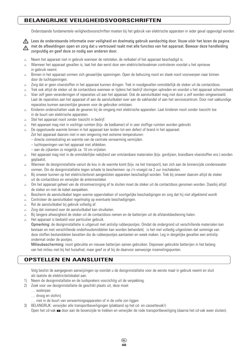 Belangrijke veiligheidsvoorschriften, Opstellen en aansluiten | Kompernass KH 2300 User Manual | Page 40 / 70