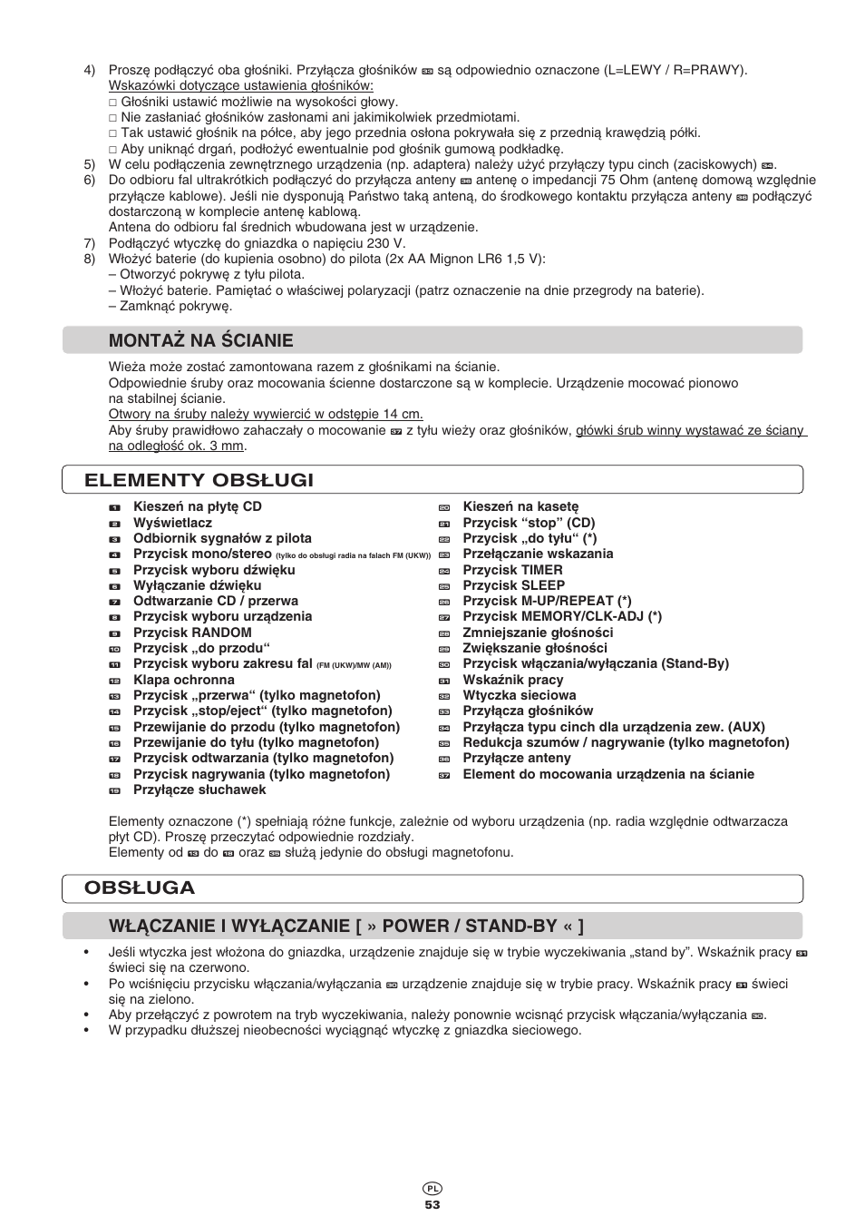 Monta˚ na âcianie, Elementy obs¸ugi | Kompernass KH 2300 User Manual | Page 53 / 70