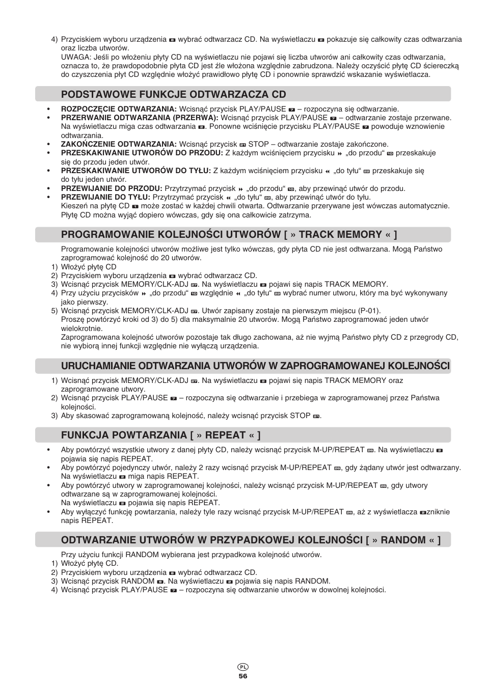 Podstawowe funkcje odtwarzacza cd, Funkcja powtarzania [ » repeat | Kompernass KH 2300 User Manual | Page 56 / 70
