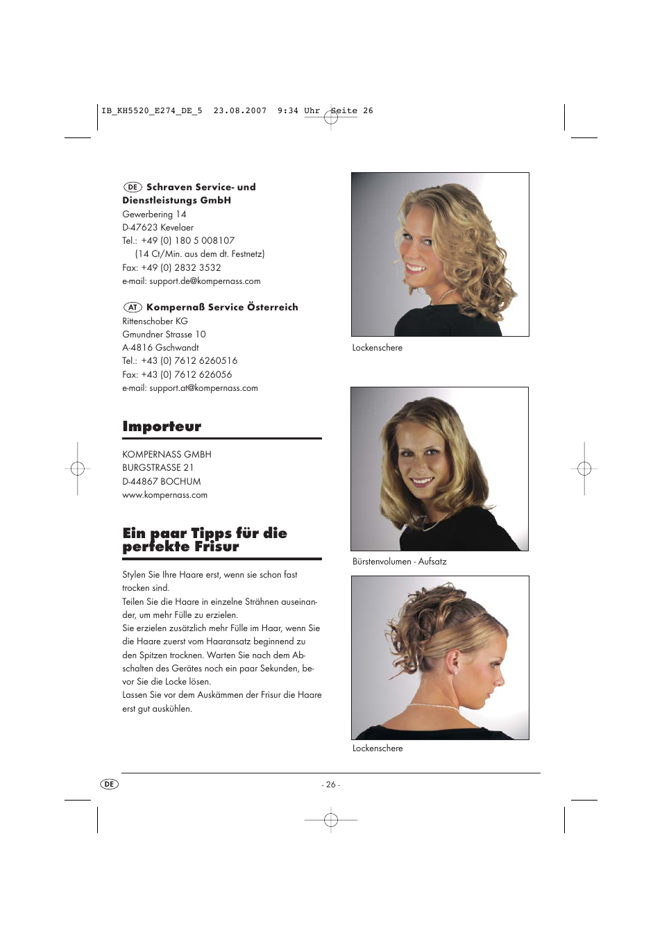 Importeur, Ein paar tipps für die perfekte frisur | Kompernass Styling Curler Set KH 5520 User Manual | Page 26 / 26