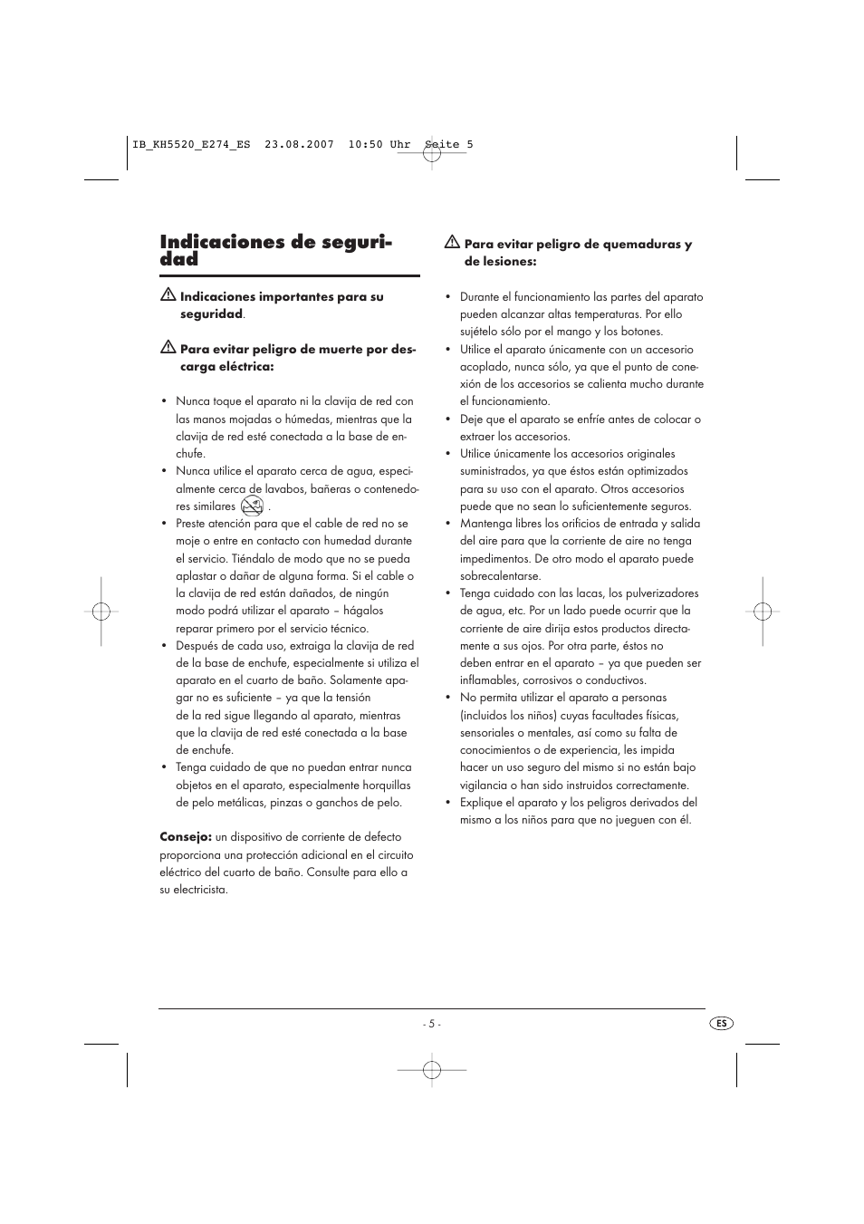 Indicaciones de seguri- dad | Kompernass Styling Curler Set KH 5520 User Manual | Page 5 / 26