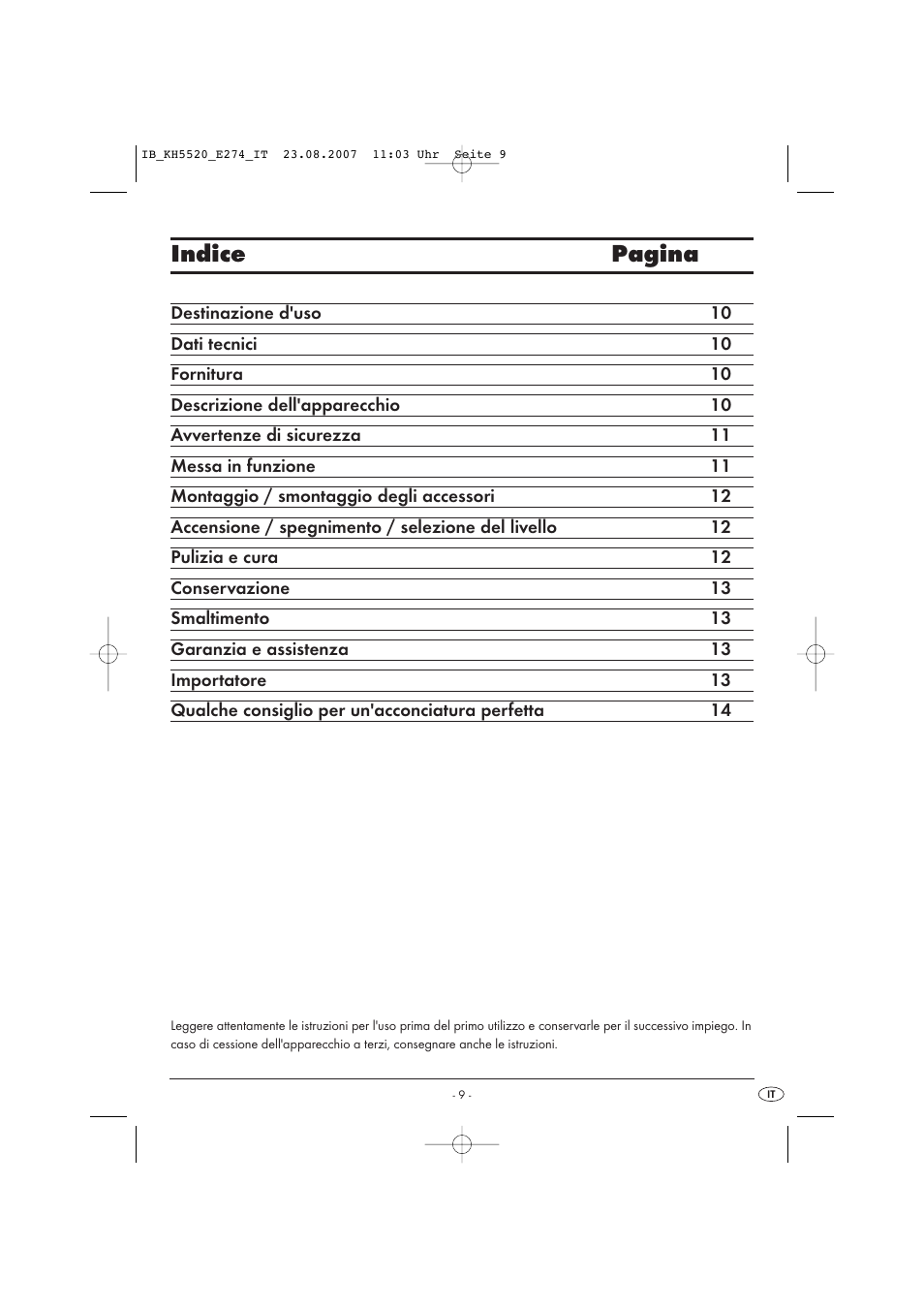 Indice pagina | Kompernass Styling Curler Set KH 5520 User Manual | Page 9 / 26