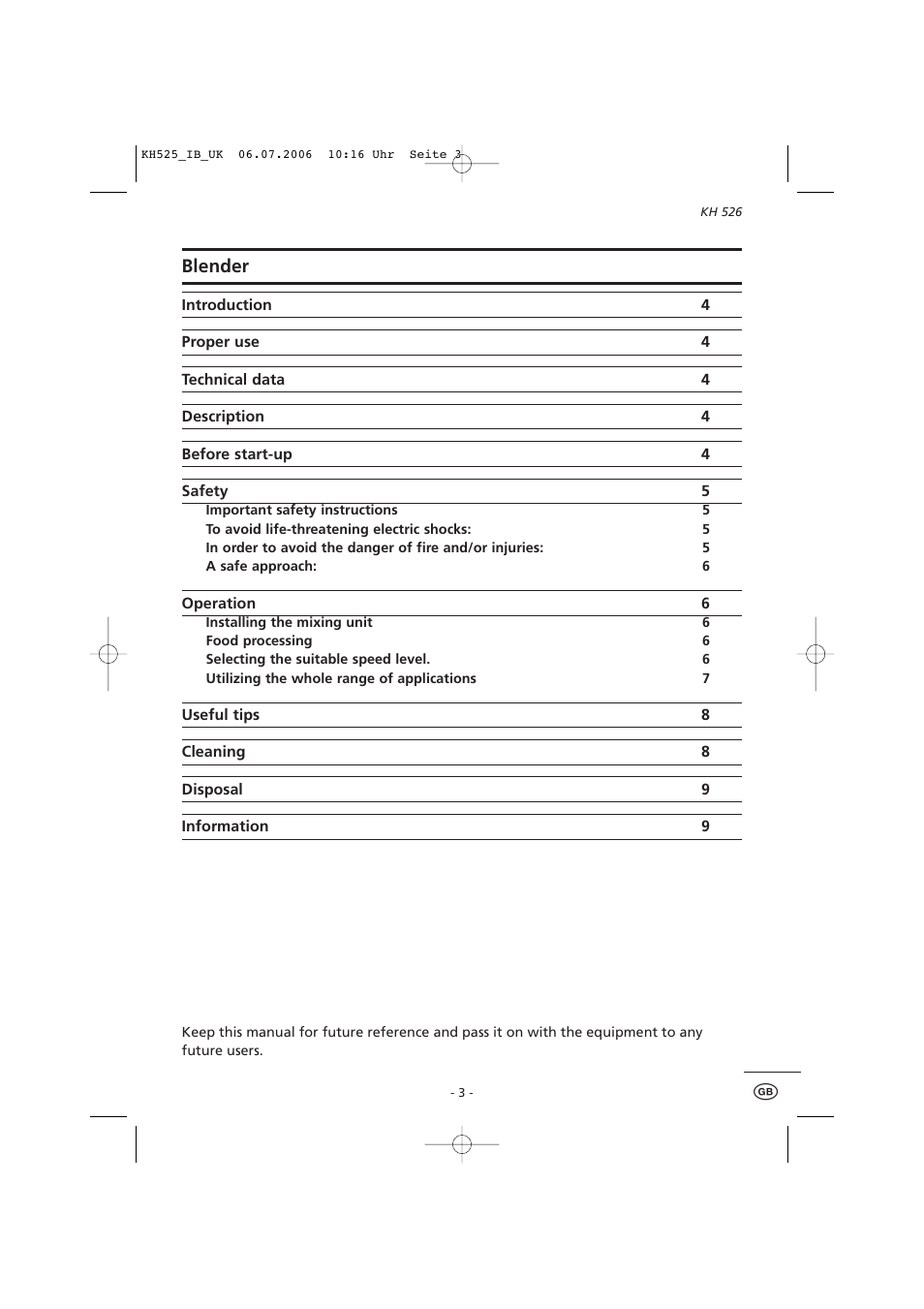 Blender | Kompernass KH 525 User Manual | Page 7 / 13