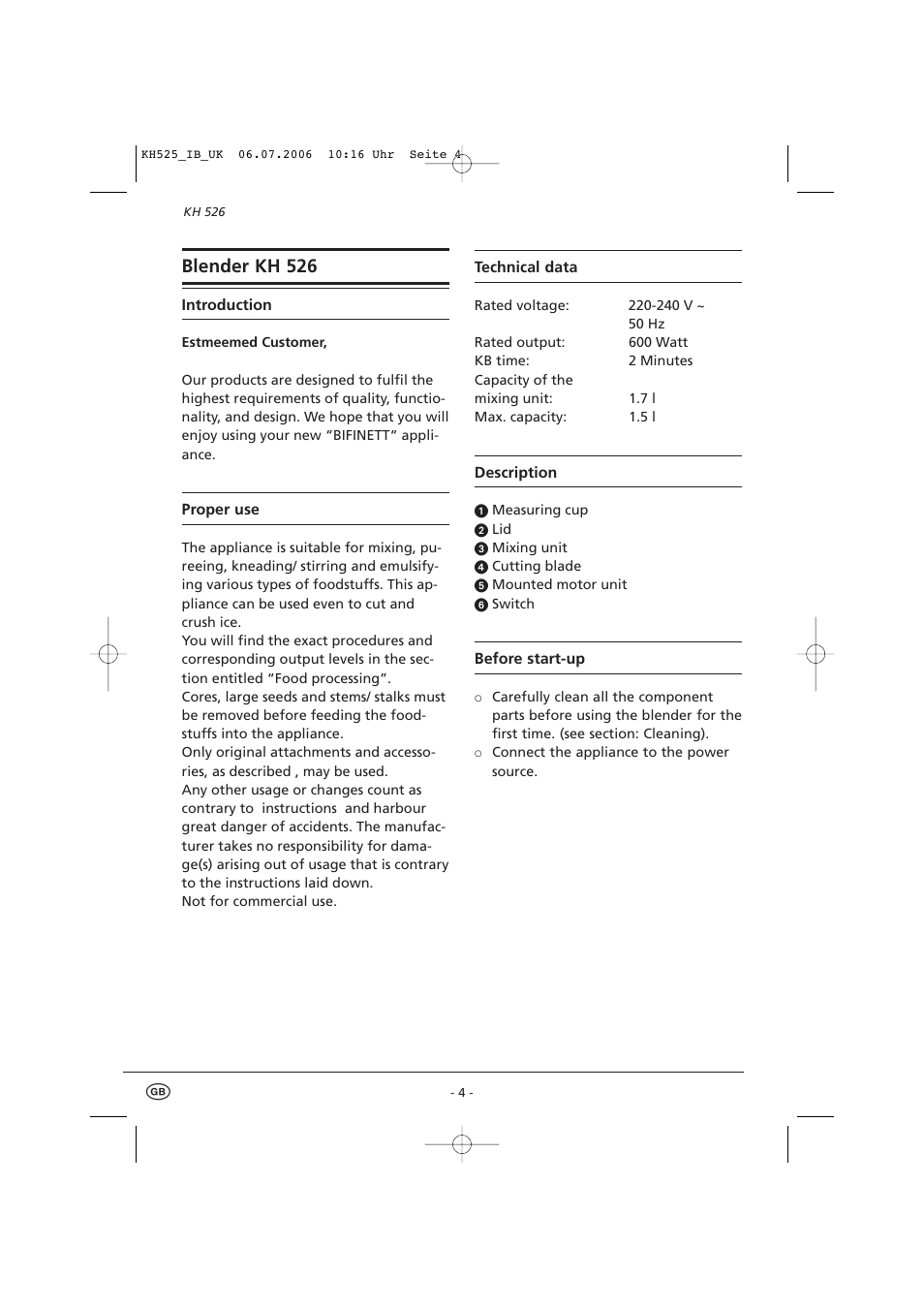 Blender kh 526 | Kompernass KH 525 User Manual | Page 8 / 13