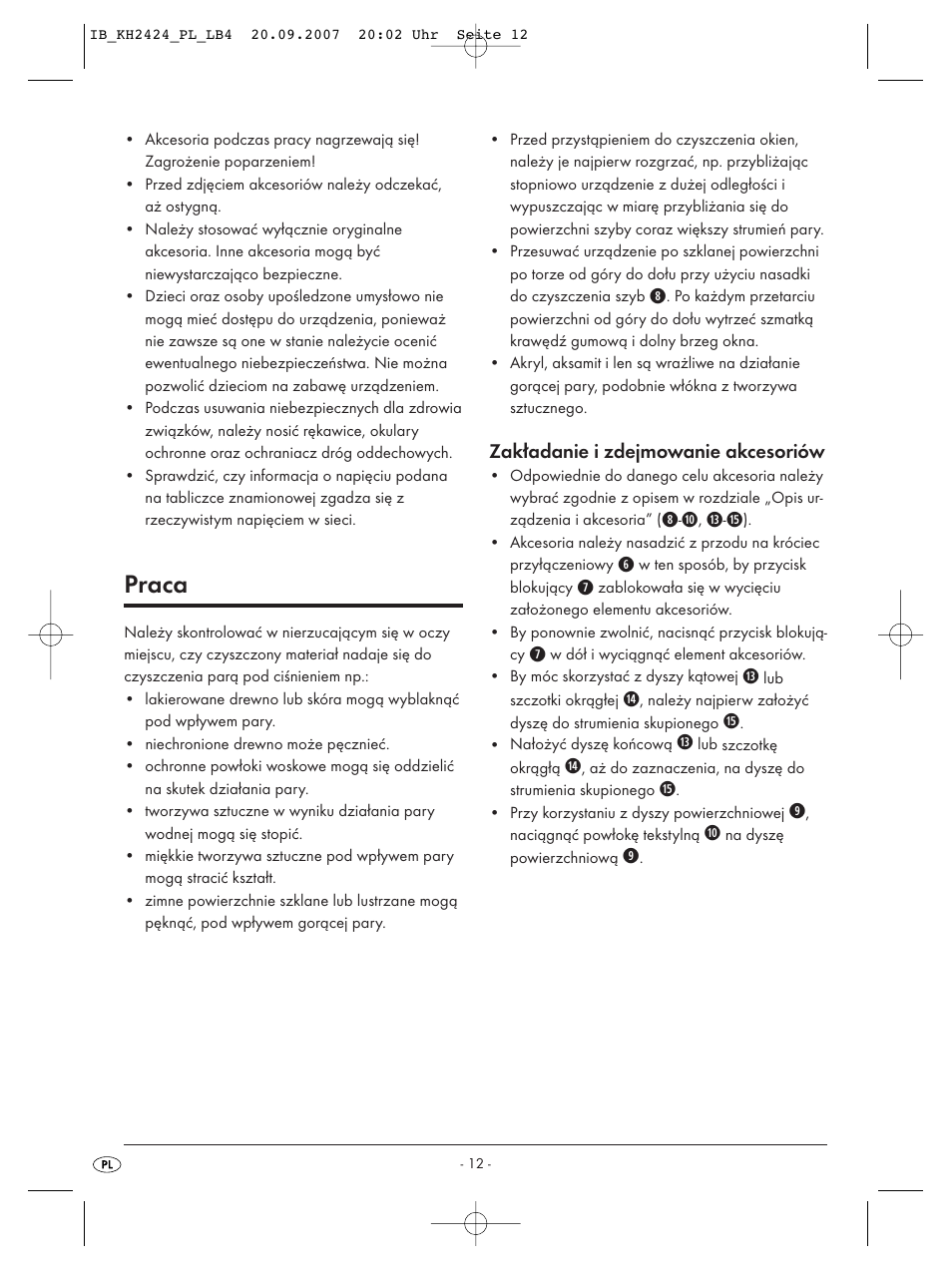 Praca | Kompernass KH 2424 User Manual | Page 14 / 66