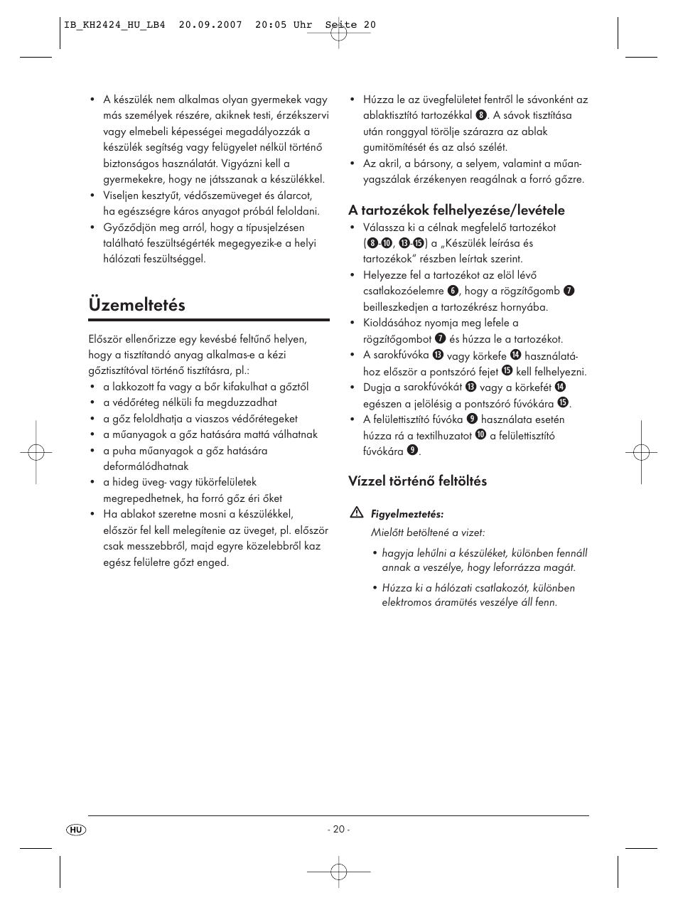 Üzemeltetés | Kompernass KH 2424 User Manual | Page 22 / 66