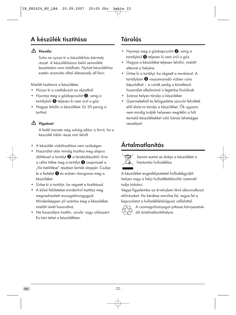 A készülék tisztítása, Tárolás, Ártalmatlanítás | Kompernass KH 2424 User Manual | Page 24 / 66