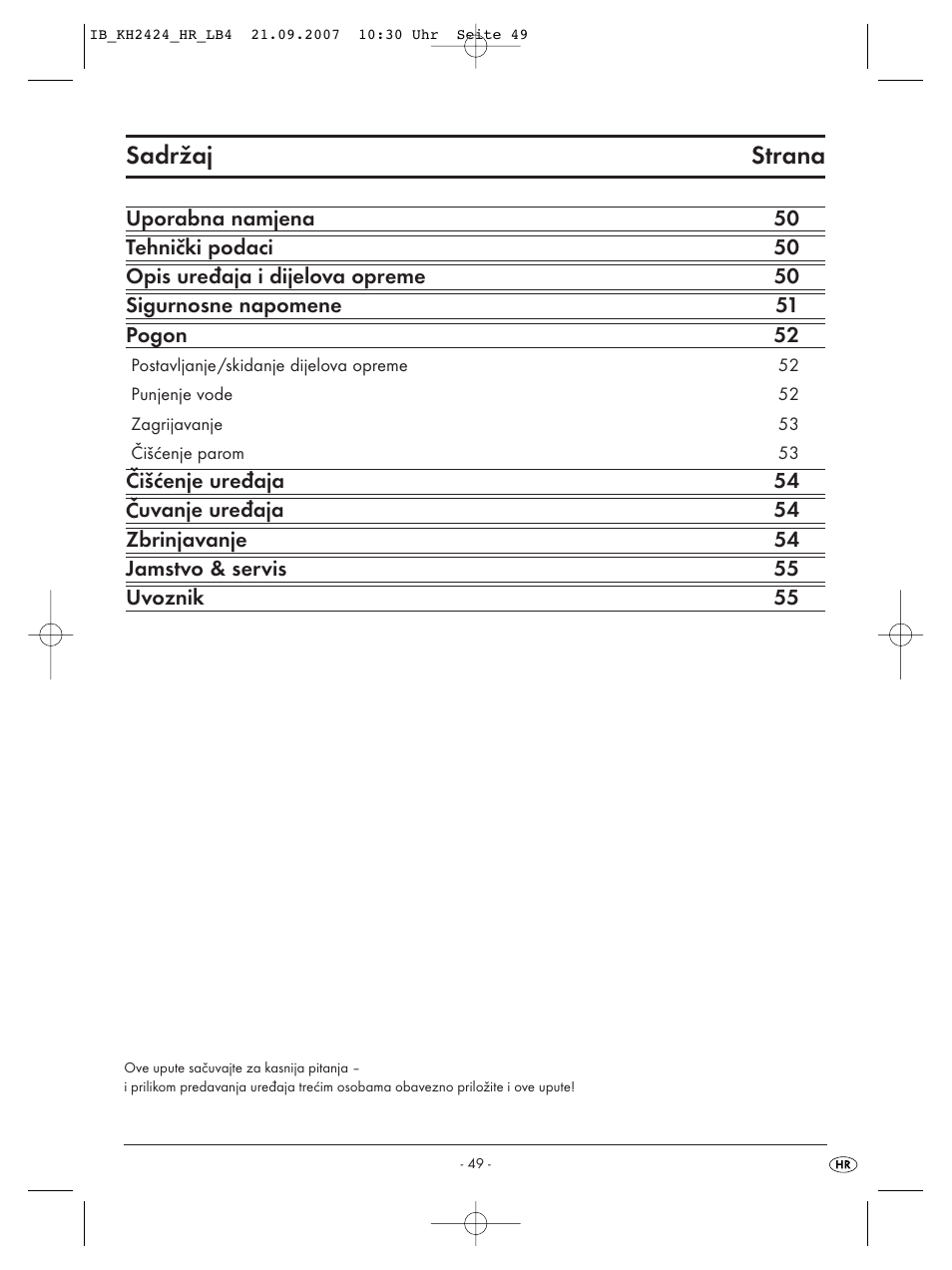 Sadržaj strana | Kompernass KH 2424 User Manual | Page 51 / 66