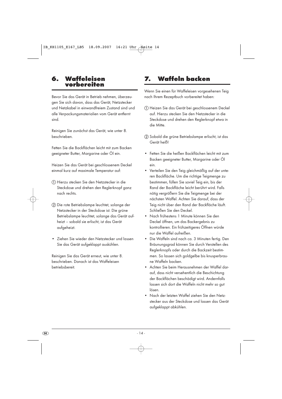 Waffeleisen vorbereiten, Waffeln backen | Kompernass KH 1105 User Manual | Page 17 / 19