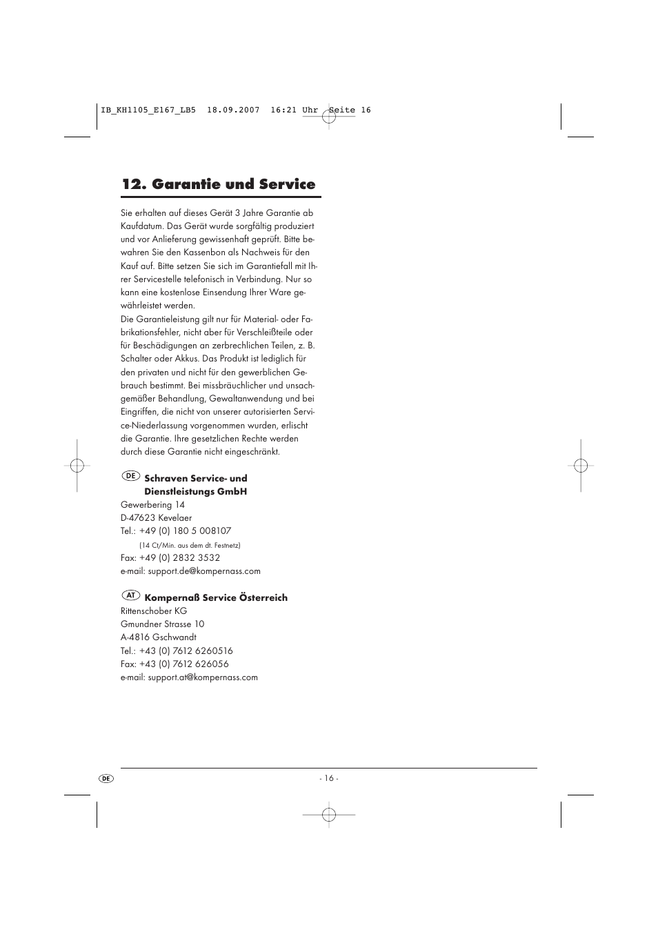 Garantie und service | Kompernass KH 1105 User Manual | Page 19 / 19