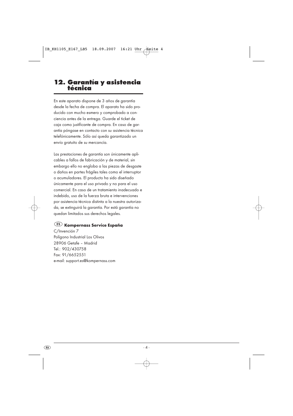 Garantía y asistencia técnica | Kompernass KH 1105 User Manual | Page 7 / 19