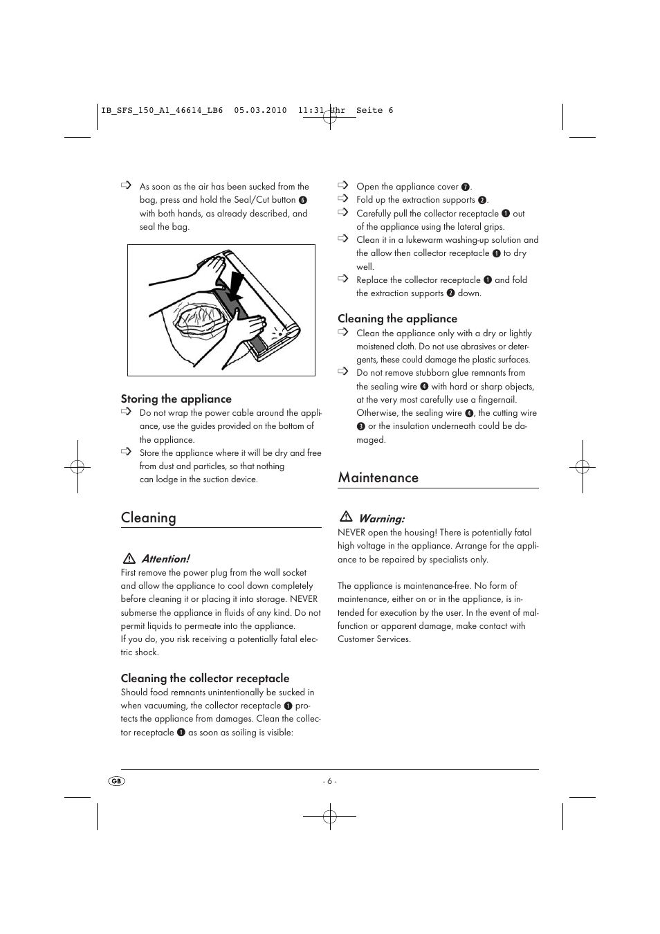 Cleaning, Maintenance | Kompernass SFS 150 A1 User Manual | Page 8 / 9