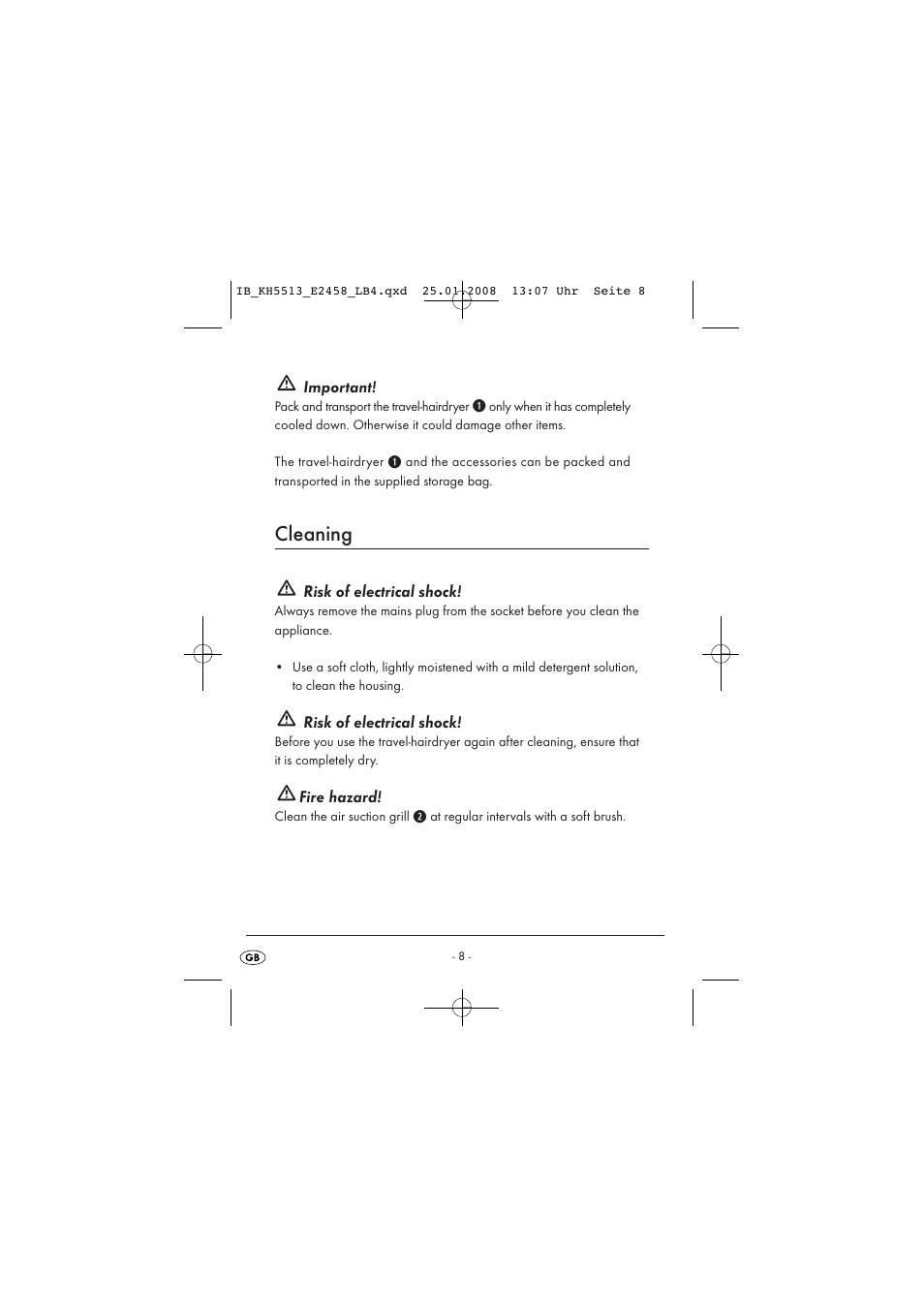 Cleaning | Kompernass KH 5513 User Manual | Page 10 / 90