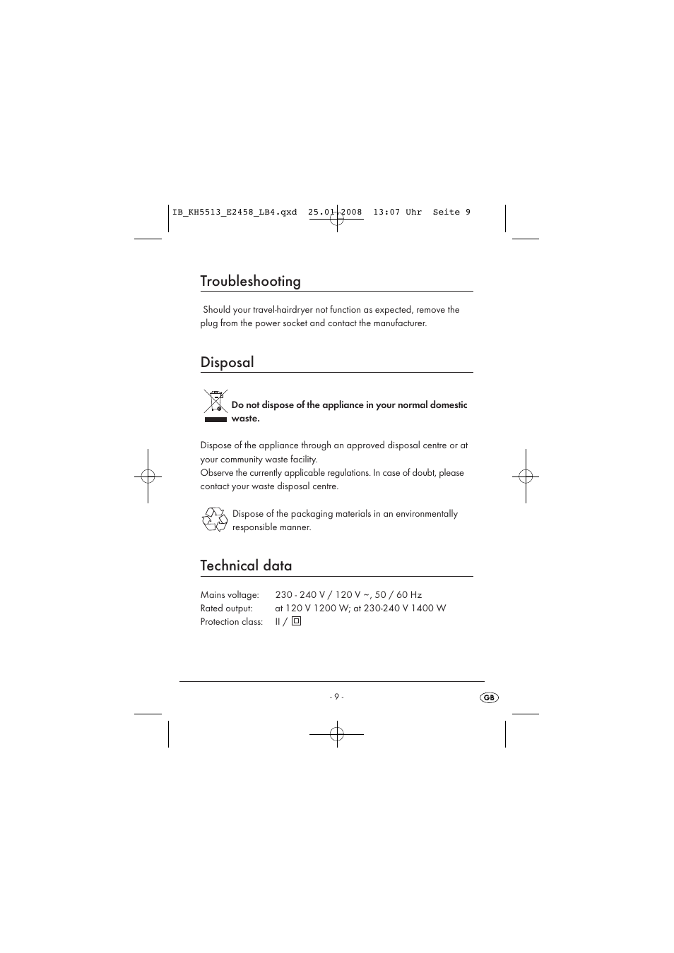 Troubleshooting, Disposal, Technical data | Kompernass KH 5513 User Manual | Page 11 / 90