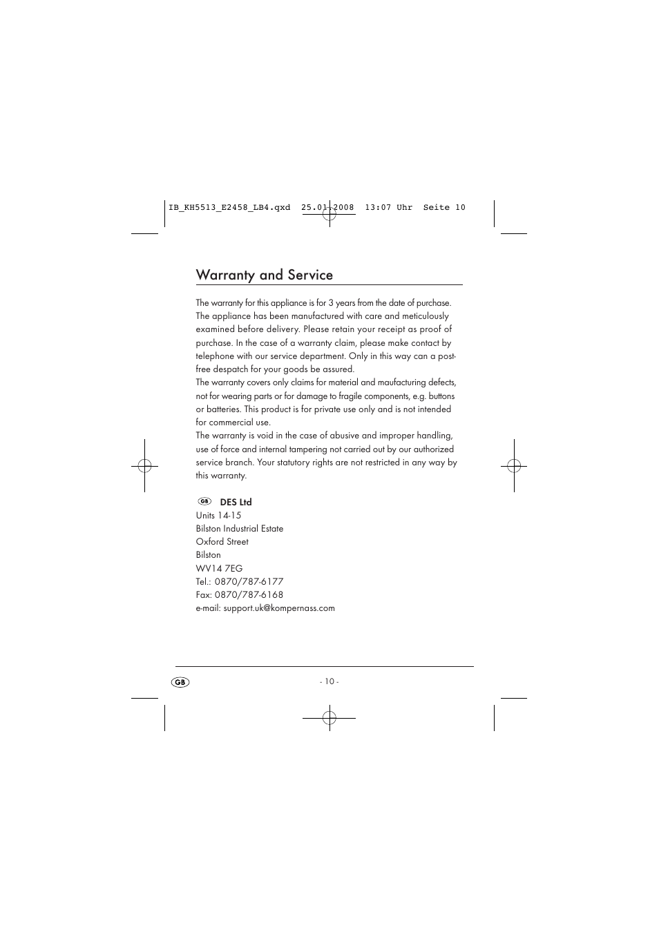 Warranty and service | Kompernass KH 5513 User Manual | Page 12 / 90