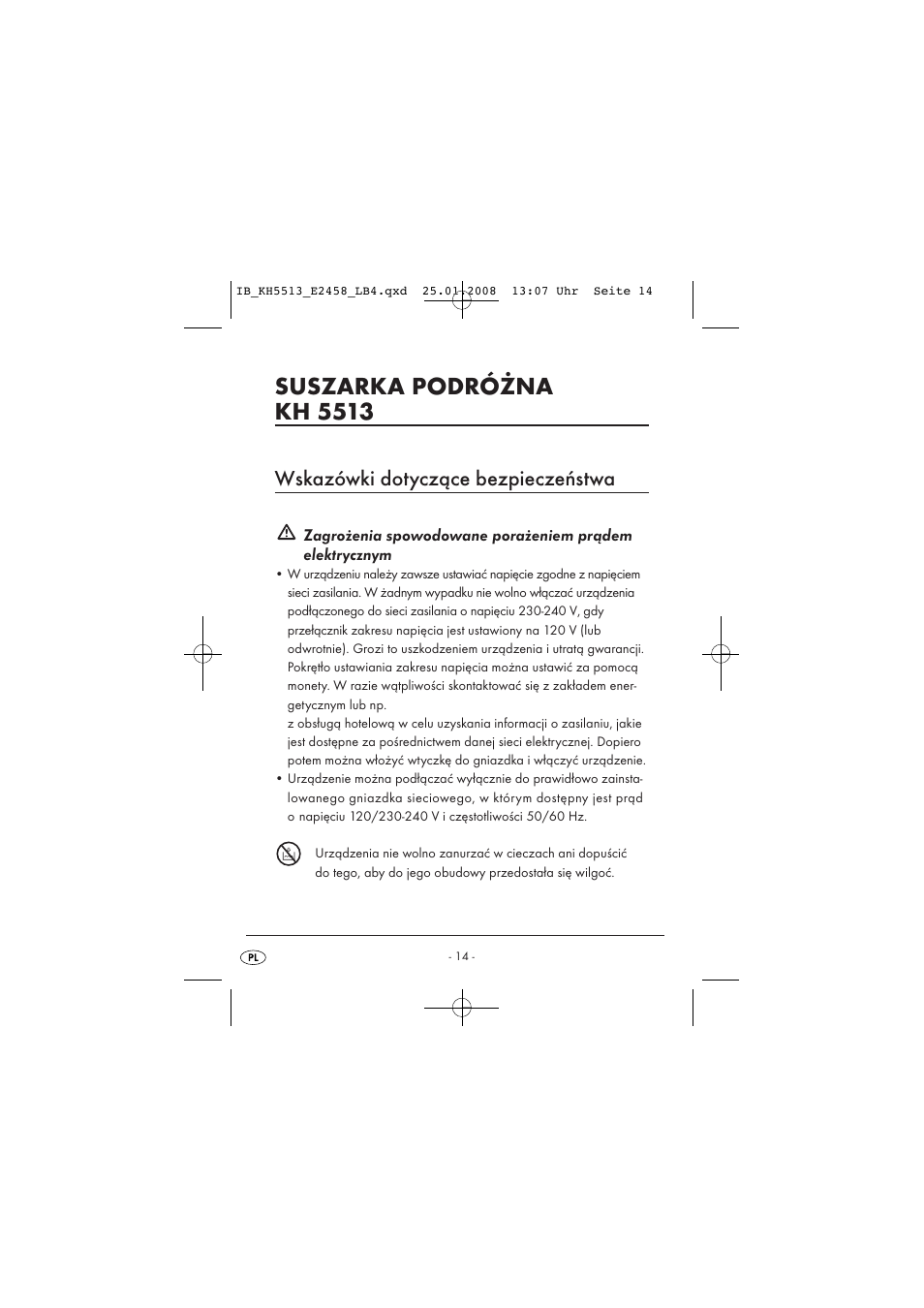 Suszarka podróżna kh 5513, Wskazówki dotyczące bezpieczeństwa | Kompernass KH 5513 User Manual | Page 16 / 90