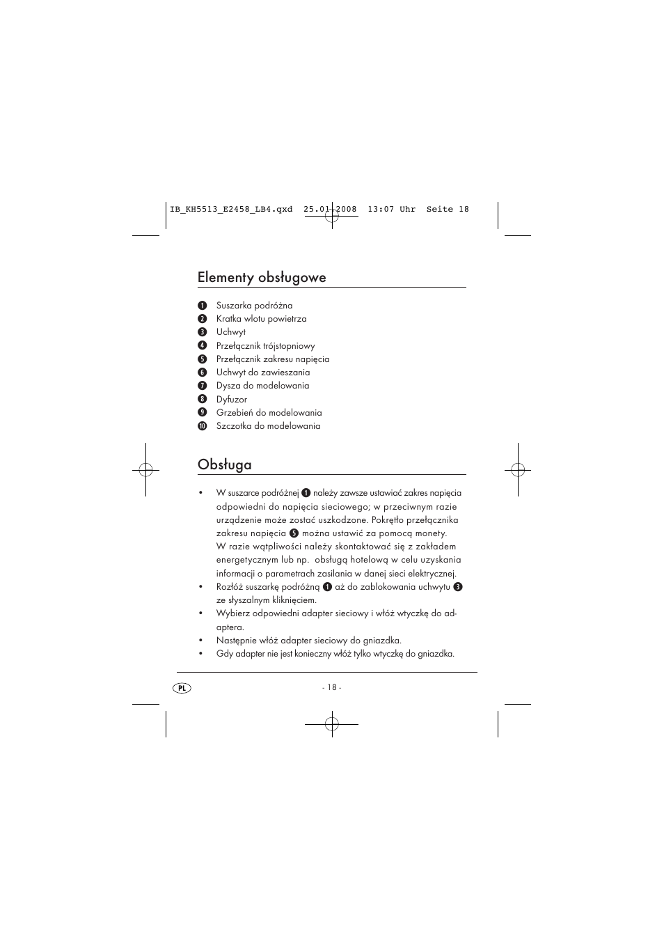 Elementy obsługowe, Obsługa | Kompernass KH 5513 User Manual | Page 20 / 90