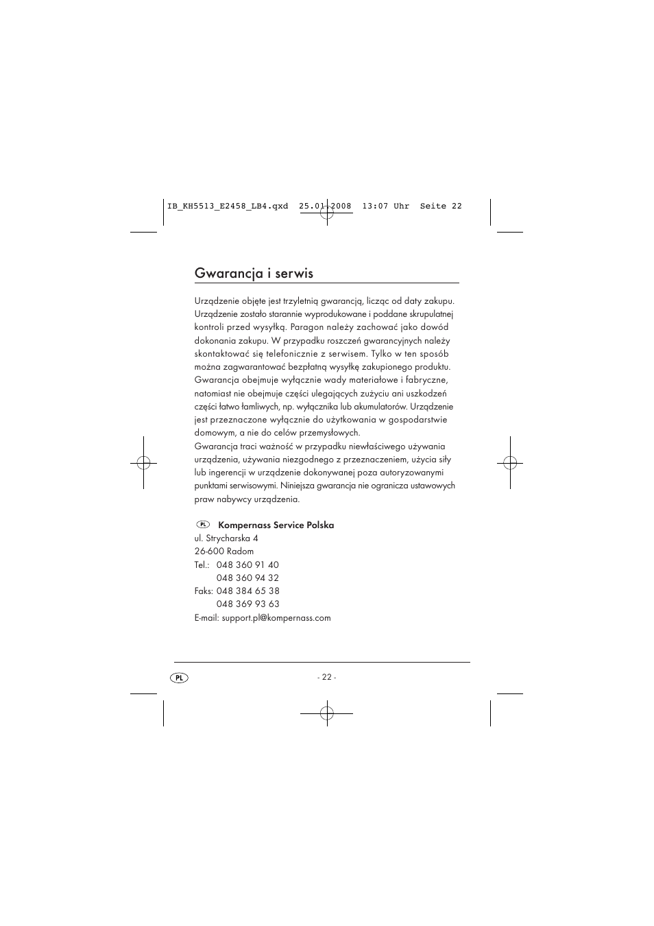 Gwarancja i serwis | Kompernass KH 5513 User Manual | Page 24 / 90