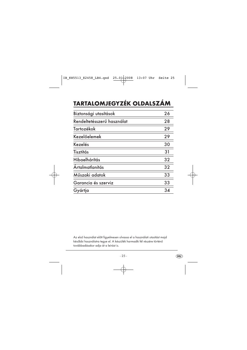 Tartalomjegyzék oldals | Kompernass KH 5513 User Manual | Page 27 / 90