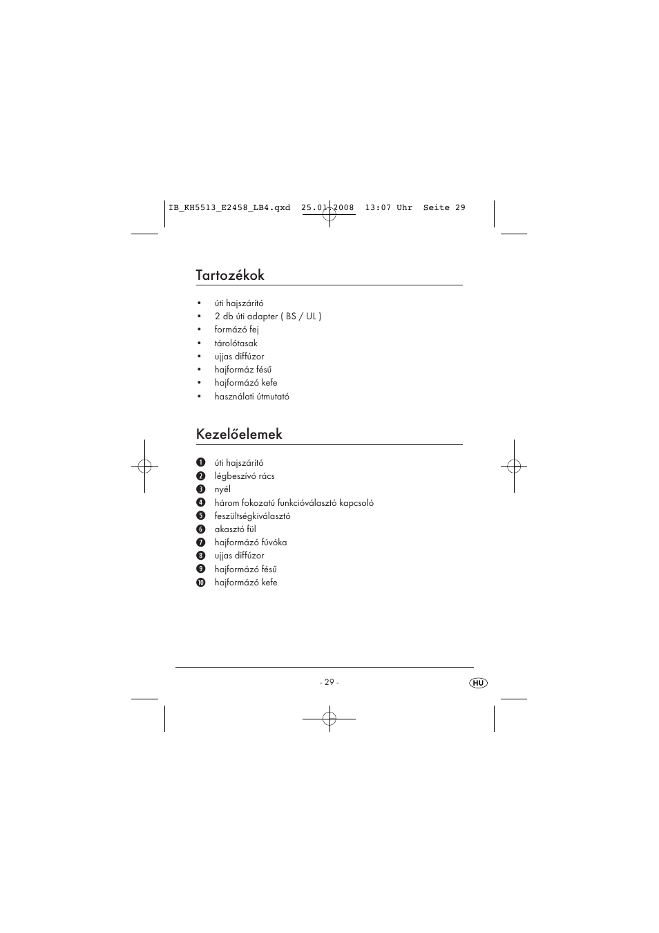 Tartozékok, Kezelőelemek | Kompernass KH 5513 User Manual | Page 31 / 90