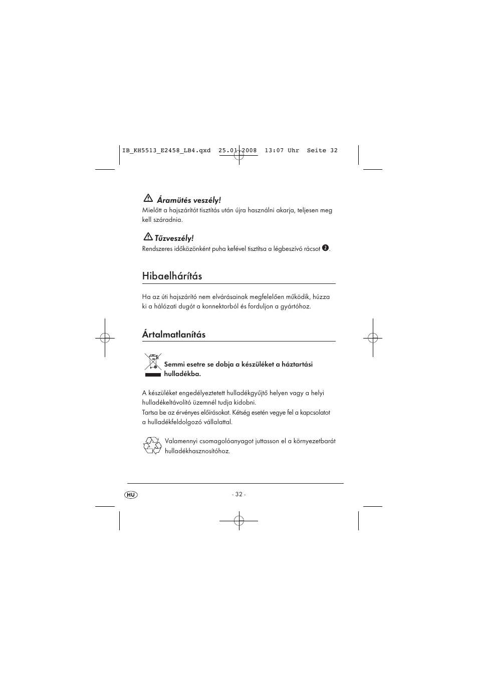 Hibaelhárítás, Ártalmatlanítás | Kompernass KH 5513 User Manual | Page 34 / 90